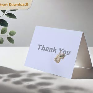 Afdrukbare bedankkaart, Direct downloaden, DIY-kaart, Gratis envelopsjabloon, Bloemen in zak