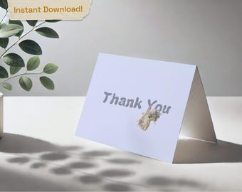 Printable Thank You Card, Instant Download, DIY Card, Free Envelope Template, Bagged Flowers