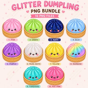 Glitter Dumpling PNG Bundle Kawaii Bao Bun Clipart Pastell Glitter Digital Nedladdning Söta Designs
