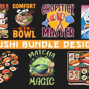 SUSHI T-Shirt Design Png Bundle , Sublimation Design, svg, Png, Ai, Clipart Commercial I
