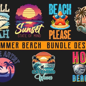 SUMMER BEACH T-Shirt Design Png Bundle , Sublimation Design, svg, Png, Ai, Clipart Commercial I