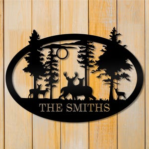 Custom Deer Oval Metal Wall Decor -  Custom Family Name Sign - Last Name Monogram Deer Sign - Deer Hunter Sign