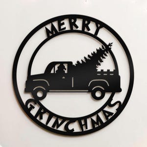 Merry Grinchmas Metal Sign - Christmas Tree Truck Wall Decor - Dad Gift -  Kids Winter Gifts - Grinch Love Sign -Funny Christmas Grinch Sign