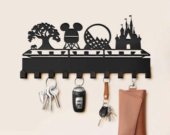 New Disney Castle Monorail Key Hanger - Disney World Wall Hook Rack - Mickey Head Hanger Sign - Disney Hooks - Disney Lovers Christmas Gift