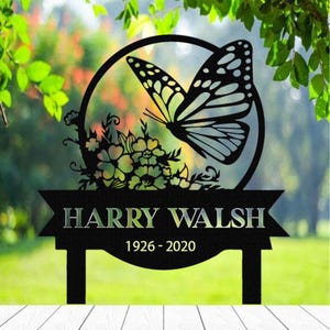 Personalized  Butterfly and Flower Memorial Stake - Cemetery Lawn Decor - Grave Marker - Loving Memory Stake - Remembrance Stake