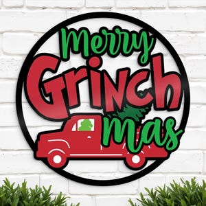 Merry Grinchmas Metal Sign - Kids Winter Gifts - Grinch Love Sign - Funny Christmas Grinch Sign - Christmas Tree Truck Wall Decor - Dad Gift