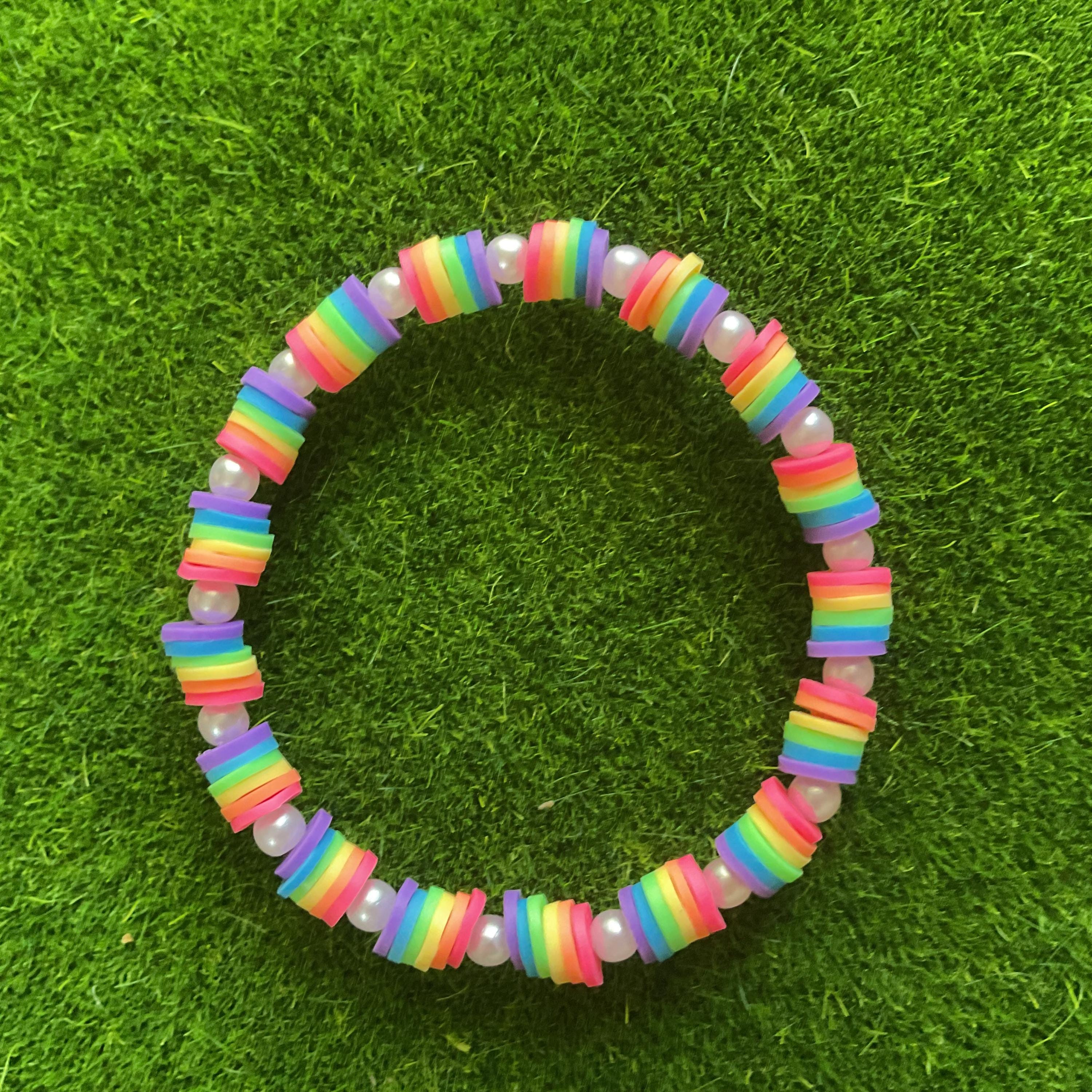 Rainbow Clay Bead Bracelet - Etsy Australia