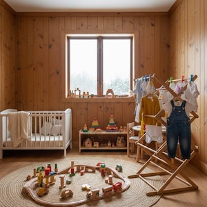 Natural Wooden Clothes Drying Rack, Foldable Clothes Drying Rack, Handmade Drying Rack,Rustic Wooden Clothesline