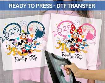 Disney Trip 2025 Dtf Transfers, Mickey & Minnie Ready To Print Sheet, Disney Castle Heat Press, Disneyworld Iron On Transfer for Apparel