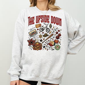 The Upside World Sweatshirt, Retro 80s Horror Icons Graphic Tee, Dark Fantasy Sci Fi Sweatshirt, Vintage Mystery Streetwear Hoodie image 2