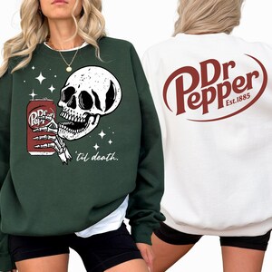 Funny Soda Front and Back Graphic Sweatshirt, Skeleton Drinking Soda Hoodie, Vintage Grunge Skull Aesthetic Shirt, Unisex Streetwear Tee image 3