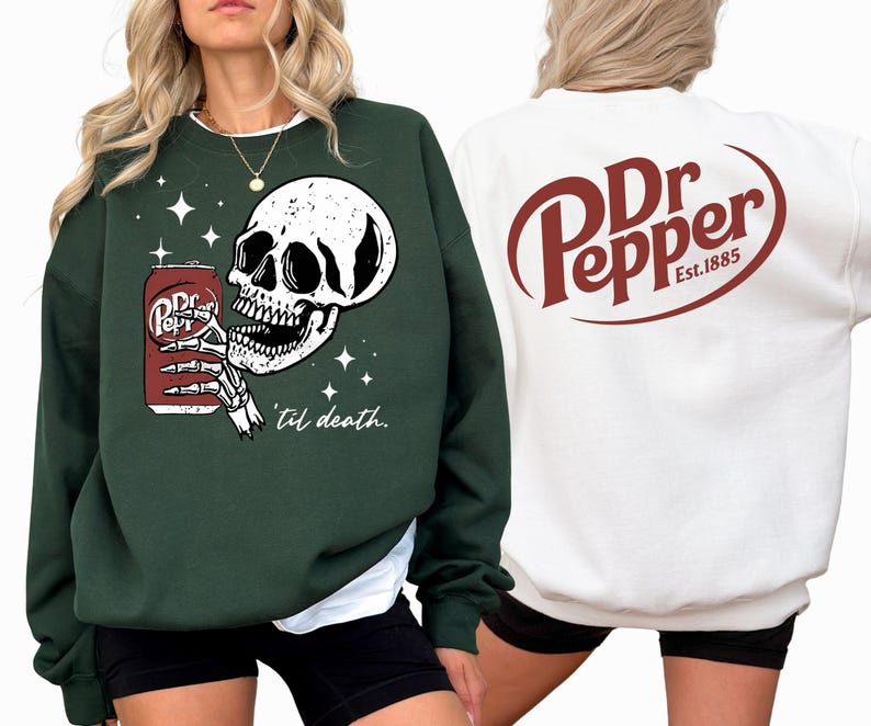 Funny Soda Front and Back Graphic Sweatshirt, Skeleton Drinking Soda Hoodie, Vintage Grunge Skull Aesthetic Shirt, Unisex Streetwear Tee image 3