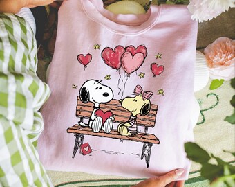 Cute Cartoon Puppy Love Shirt, Romantic Dog Couple Graphic, Hand-Drawn Love Balloons Top, Aesthetic Puppy Lovers Hoodie