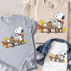 Cartoon Dog Breakfast Shirt or Sweatshirt, Cute Cartoon Dog Tee, Pancake Coffee Shirt, Cozy Morning Reading Shirt image 4