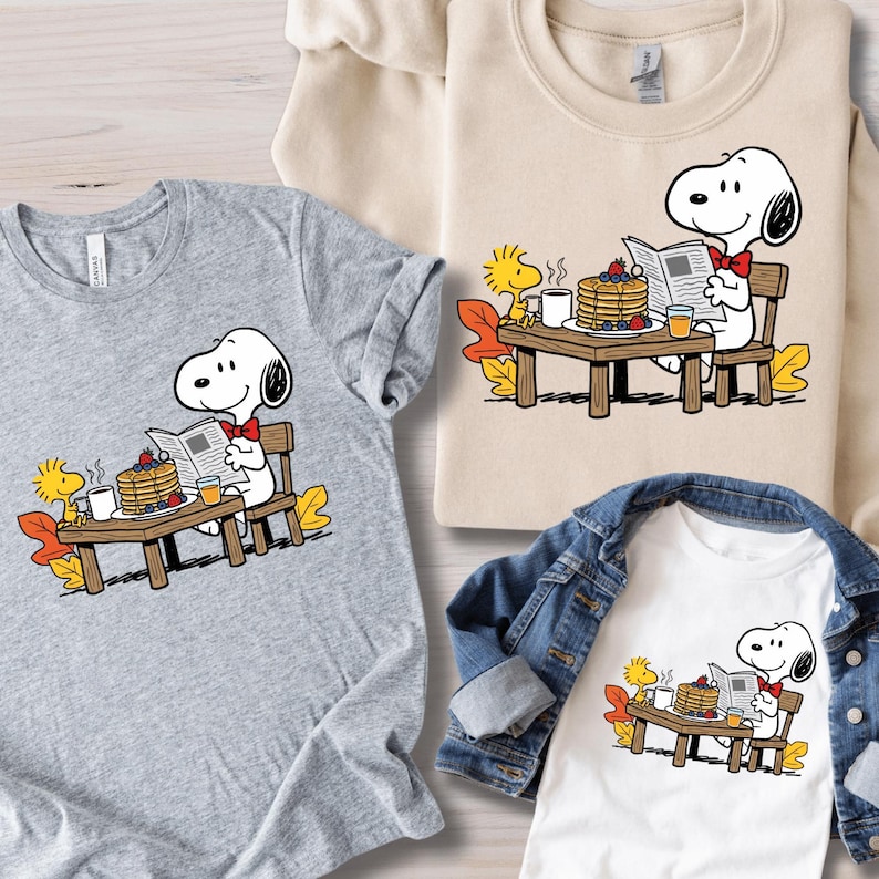 Cartoon Dog Breakfast Shirt or Sweatshirt, Cute Cartoon Dog Tee, Pancake Coffee Shirt, Cozy Morning Reading Shirt image 4
