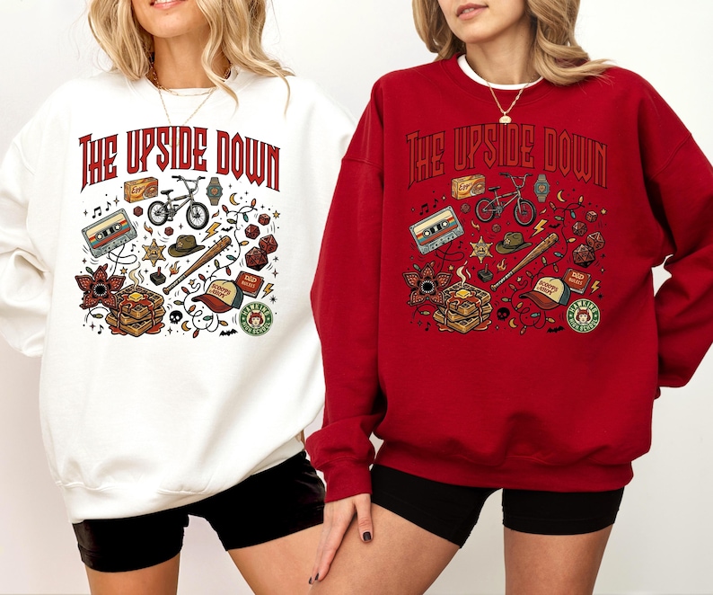 The Upside World Sweatshirt, Retro 80s Horror Icons Graphic Tee, Dark Fantasy Sci Fi Sweatshirt, Vintage Mystery Streetwear Hoodie image 4