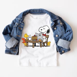Cartoon Dog Breakfast Shirt or Sweatshirt, Cute Cartoon Dog Tee, Pancake Coffee Shirt, Cozy Morning Reading Shirt image 5