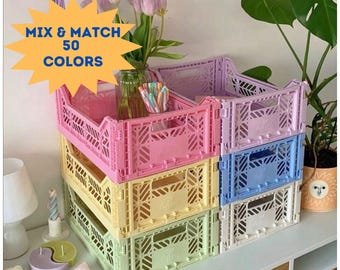 3 x MEDIUM Personalized Collapsible Stackable Storage Crates for Home Decor, Mix & Match Colors, Kids Room Classroom Organization, Storage