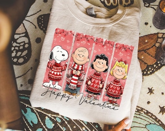 Valentine Cartoon Dog Crew Sweatshirt, Cute Love Characters Shirt, Retro Valentine Graphic Tee, Couples Gift Hoodie
