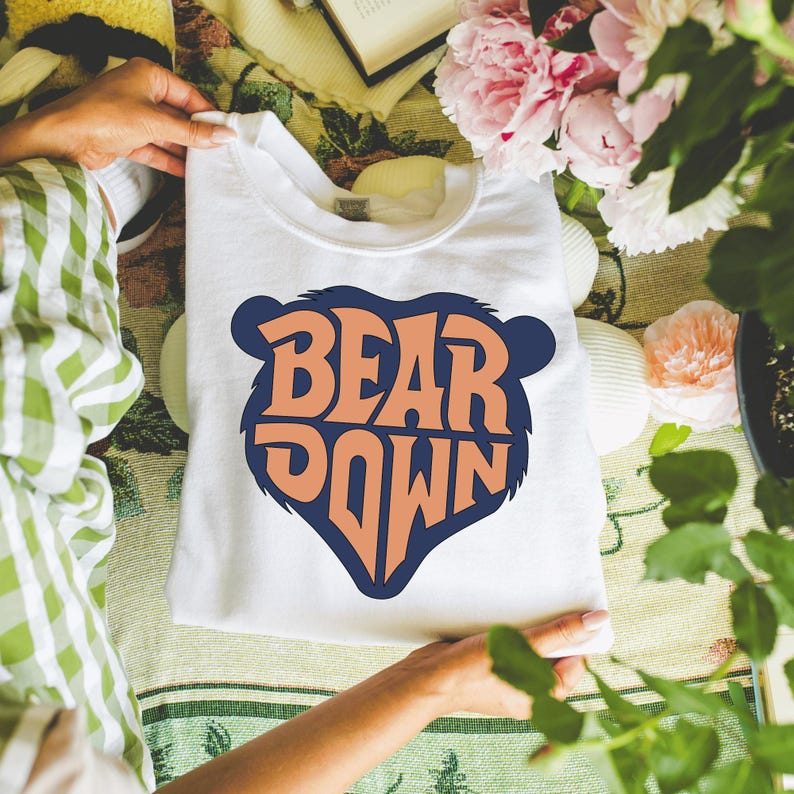 Chicago Football Sweatshirt, Chicago Style Game Day Tee, Orange Navy Sports Graphic Sweatshirt, Retro Bear Fan Hoodie image 4
