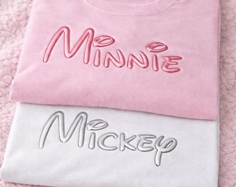 Disney Family Trip Matching Shirt or Sweatshirt, Puff Mickey Minnie T-Shirt Sweatshirt, Custom Character Choice, Silver or Rose Puff