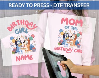 Whole Family Custom Birthday Girl cartoon dog Dtf Transfers, Birthday Girl & Family Ready To Print Sheet,  Heat Press, DIY  Iron On Transfer
