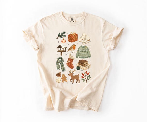 Comfort Colors® Cozy Winter Shirt, Vintage Christmas Icons Tee, Cottagecore Holiday T-Shirt, Rustic Festive Winter Gift