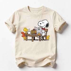 Cartoon Dog Breakfast Shirt or Sweatshirt, Cute Cartoon Dog Tee, Pancake Coffee Shirt, Cozy Morning Reading Shirt image 1
