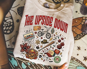 The Upside World Sweatshirt, Retro 80s Horror Icons Graphic Tee, Dark Fantasy Sci Fi Sweatshirt, Vintage Mystery Streetwear Hoodie