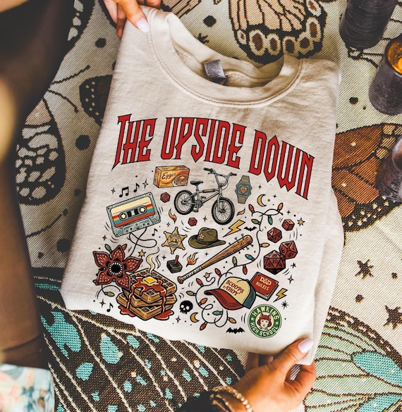 The Upside World Sweatshirt, Retro 80s Horror Icons Graphic Tee, Dark Fantasy Sci Fi Sweatshirt, Vintage Mystery Streetwear Hoodie