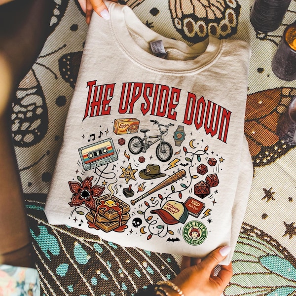 The Upside World Sweatshirt, Retro 80s Horror Icons Graphic Tee, Dark Fantasy Sci Fi Sweatshirt, Vintage Mystery Streetwear Hoodie