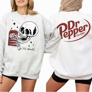 Funny Soda Front and Back Graphic Sweatshirt, Skeleton Drinking Soda Hoodie, Vintage Grunge Skull Aesthetic Shirt, Unisex Streetwear Tee image 1