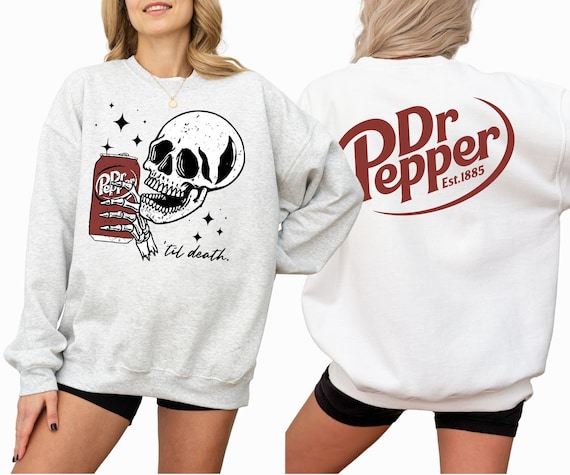 Funny Soda Front and Back Graphic Sweatshirt, Skeleton Drinking Soda Hoodie, Vintage Grunge Skull Aesthetic Shirt, Unisex Streetwear Tee