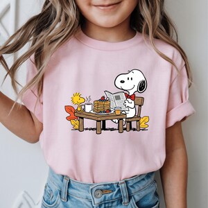 Cartoon Dog Breakfast Shirt or Sweatshirt, Cute Cartoon Dog Tee, Pancake Coffee Shirt, Cozy Morning Reading Shirt image 2