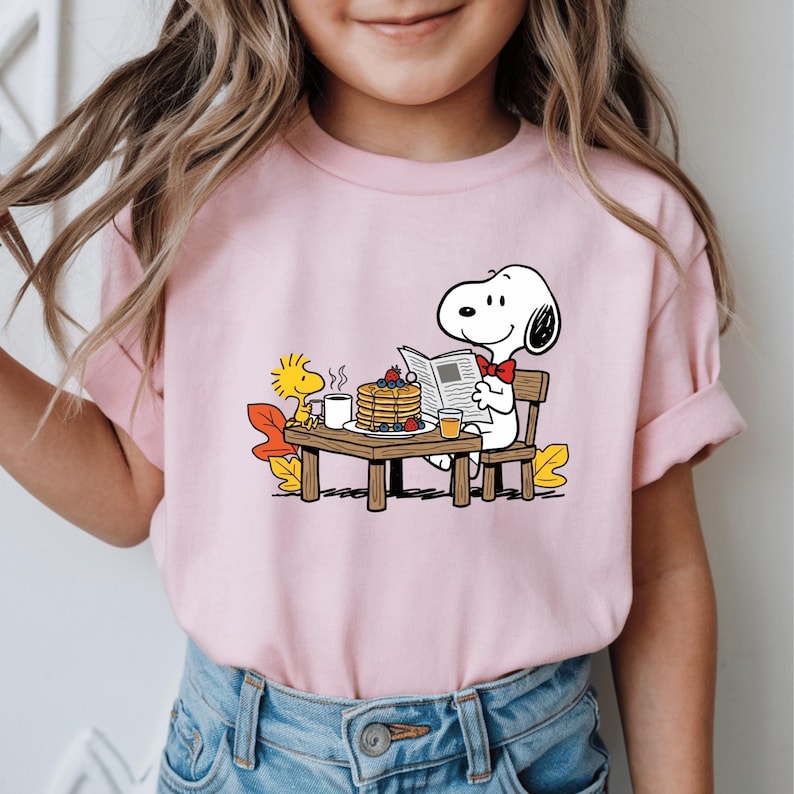 Cartoon Dog Breakfast Shirt or Sweatshirt, Cute Cartoon Dog Tee, Pancake Coffee Shirt, Cozy Morning Reading Shirt image 2