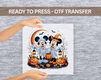 Mickey Minnie Halloween Ghost DTF Transfer | Disney Ready to Press Heat Transfer | Cute Spooky Shirt Decal | DIY Disney Halloween Iron On