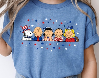 Puppy Patriotic Cartoon Friends Shirt, 4th of July Cartoon Tee, American Flag Stars Shirt, Independence Day Graphic Tee, Patriotic Holiday