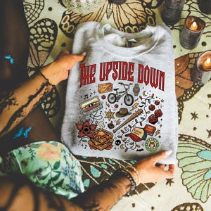 The Upside World Sweatshirt, Retro 80s Horror Icons Graphic Tee, Dark Fantasy Sci Fi Sweatshirt, Vintage Mystery Streetwear Hoodie image 3