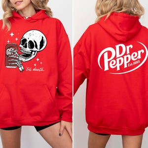 Funny Soda Front and Back Graphic Sweatshirt, Skeleton Drinking Soda Hoodie, Vintage Grunge Skull Aesthetic Shirt, Unisex Streetwear Tee image 2