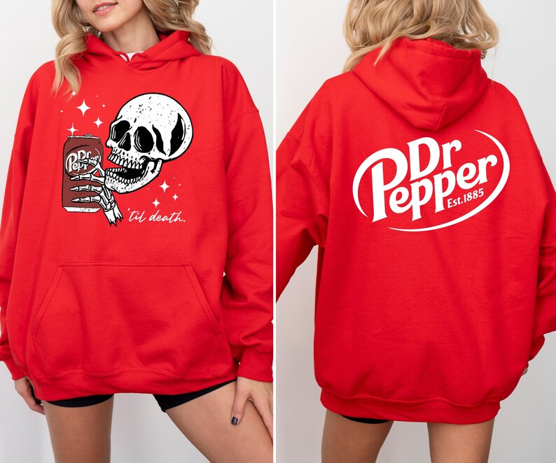 Funny Soda Front and Back Graphic Sweatshirt, Skeleton Drinking Soda Hoodie, Vintage Grunge Skull Aesthetic Shirt, Unisex Streetwear Tee image 2