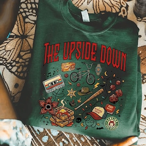 The Upside World Sweatshirt, Retro 80s Horror Icons Graphic Tee, Dark Fantasy Sci Fi Sweatshirt, Vintage Mystery Streetwear Hoodie image 5