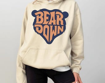 Chicago Football Sweatshirt, Chicago Style Game Day Tee, Orange Navy Sports Graphic Sweatshirt, Retro Bear Fan Hoodie