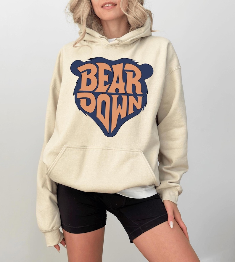Chicago Football Sweatshirt, Chicago Style Game Day Tee, Orange Navy Sports Graphic Sweatshirt, Retro Bear Fan Hoodie image 1