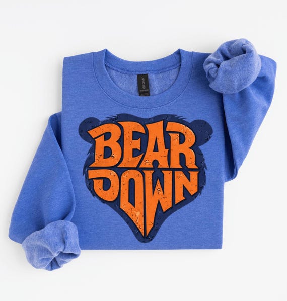 Chicago Football Sweatshirt, Chicago Style Game Day Tee, Orange Navy Sports Graphic Sweatshirt, Retro Bear Fan Hoodie