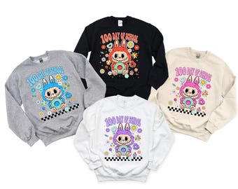 100 Days of School Shirt, Cute Bunny Monster Sweatshirt, Donut Theme 100th Day Tee, Kawaii Pastel Kids Graphic, Teacher Celebration Top