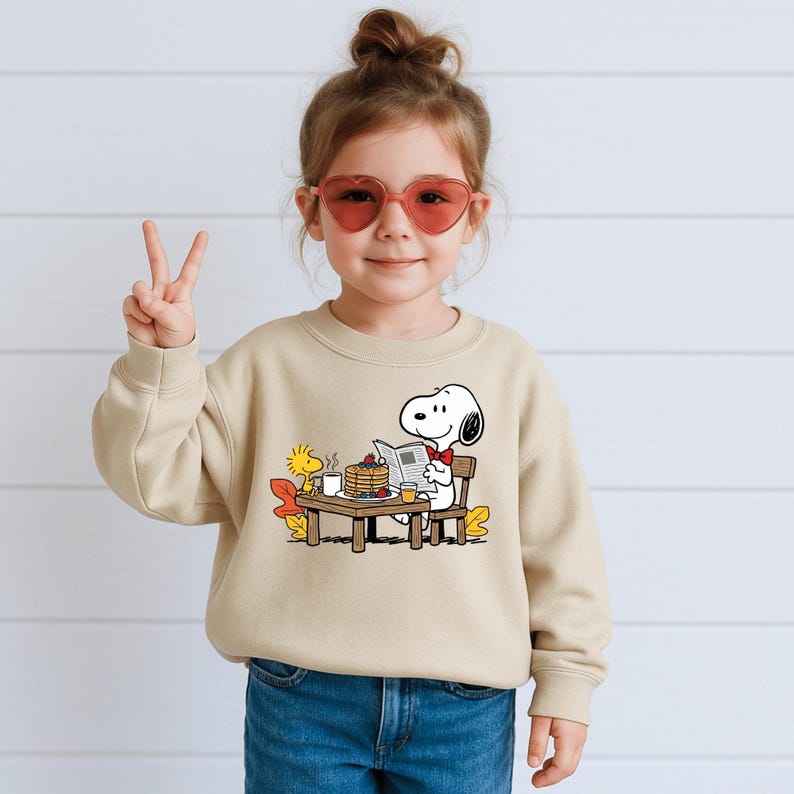 Cartoon Dog Breakfast Shirt or Sweatshirt, Cute Cartoon Dog Tee, Pancake Coffee Shirt, Cozy Morning Reading Shirt image 3