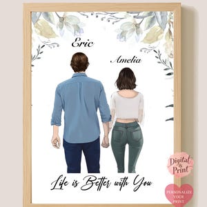 Aangepaste paar portret | Illustratie beste vriend | Unieke poster voor mannen | Doordacht cadeau | Jubileumkunst | Vriendschapsherinnering