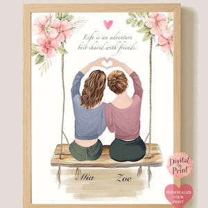 Cadeau attentionné pour les amis, illustration d'un ami, souvenir d'amitié, personnalisation numérique de l'amitié, anniversaire de tout âge, cadeau pour elle, cartes-cadeaux