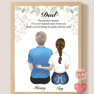 Cadeau d'anniversaire personnalisé pour papa de sa fille et son fils, cartes à illustration père et enfants, portrait de famille personnalisé, art mural famille pour toujours, cadeau pour lui