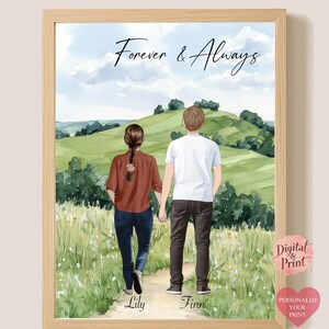 Gepersonaliseerde cadeau paar, valentijnscadeau, jubileumcadeau, aangepaste print, vriendin verlovingscadeau, cadeau stel, digitaal bestand vriend liefde